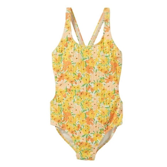 Art class Girls Floral Print Cut Out One Piece Swimsuit in Yellow size XS (4/5) - Picture 8 of 9